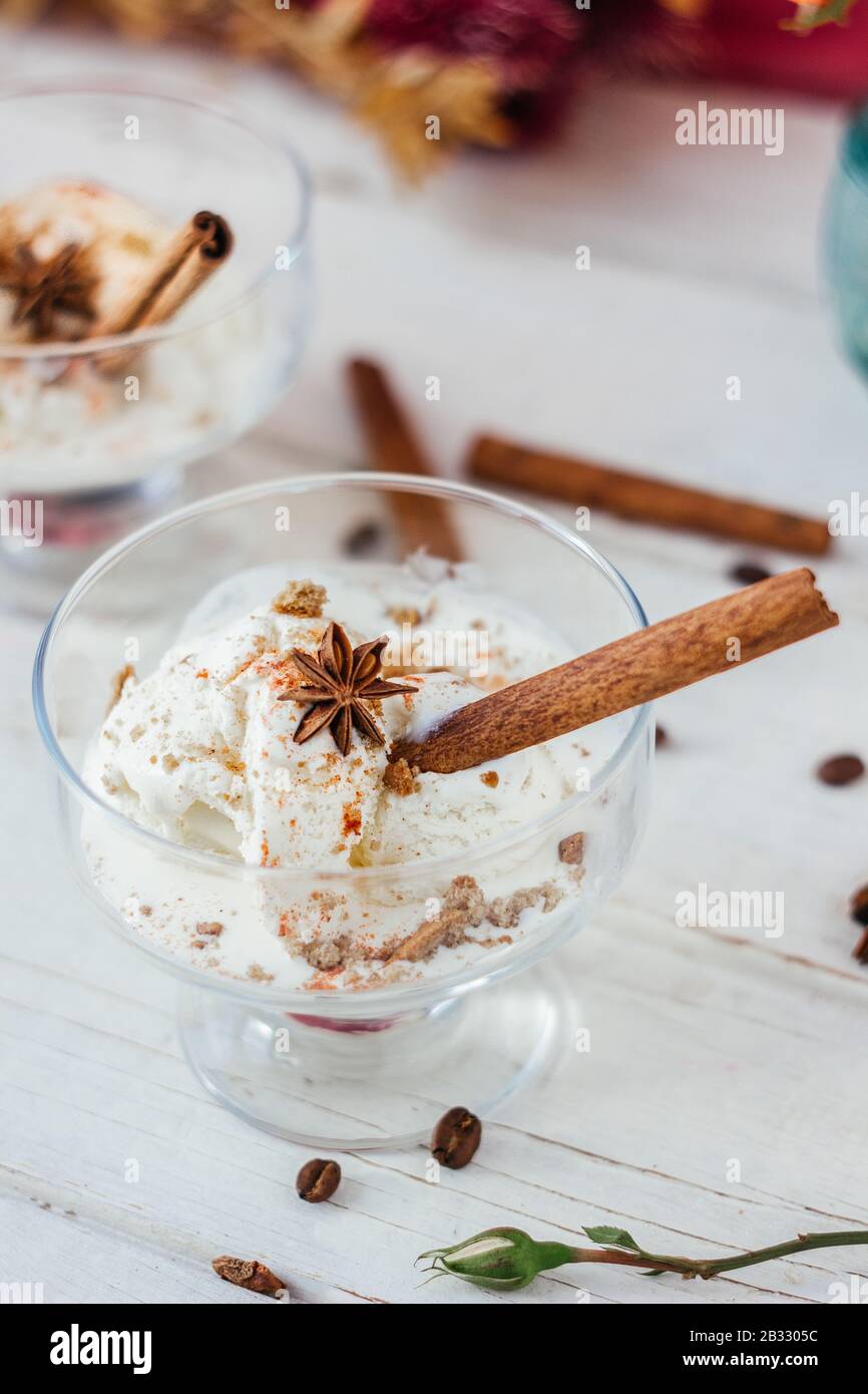 Ice cream dessert with the spices and nuts Stock Photo Alamy