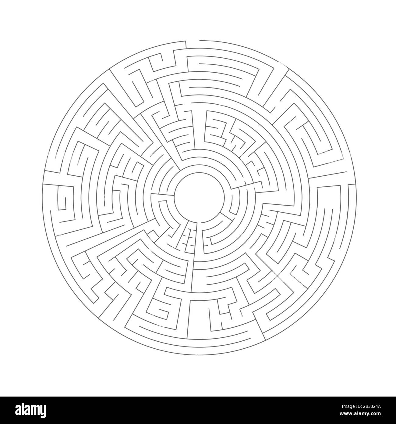 Round shaped complicated maze, black silhouette on white Stock Vector