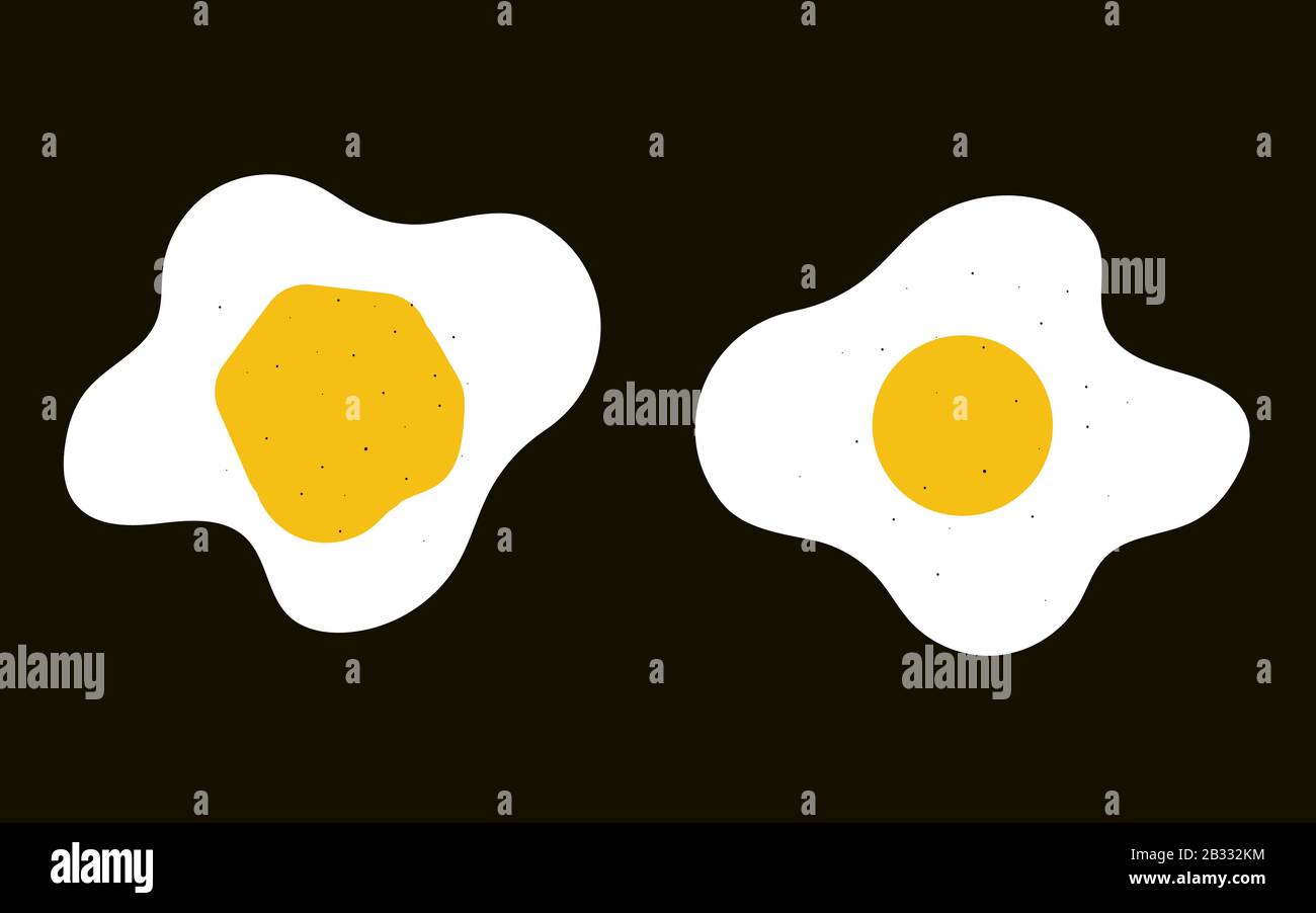 Fried egg isolated on black background. Fired eggs realistic vector illustrations set. Stock Vector