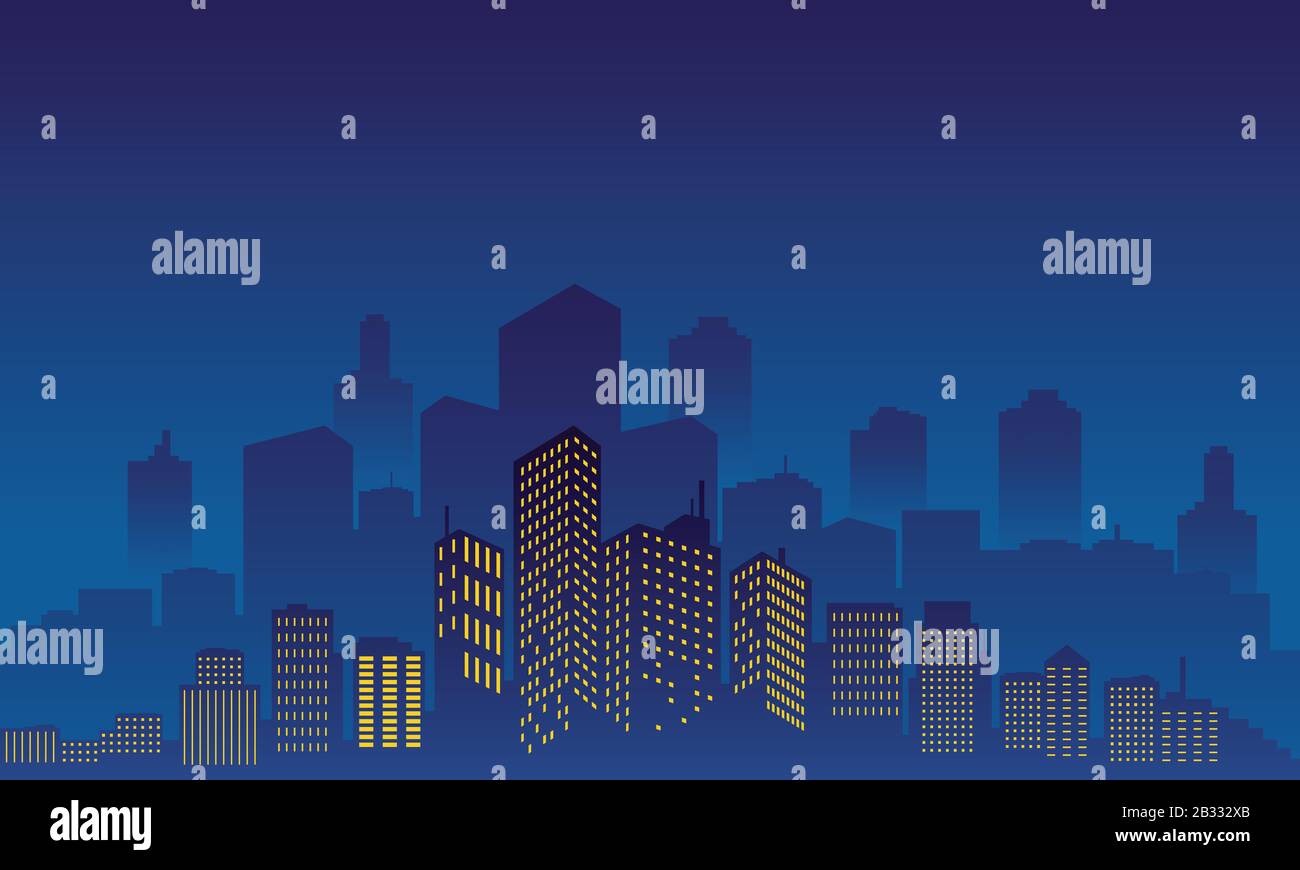 Urban silhouette with tall buildings at night Stock Vector Image & Art ...