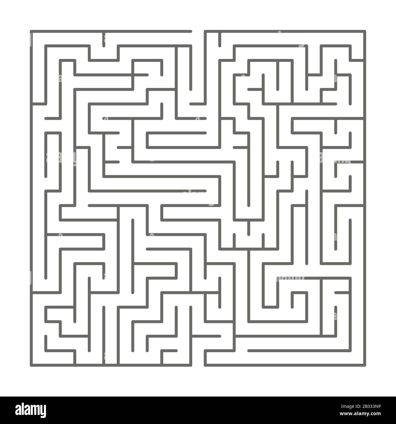 Square shaped complicated maze, black silhouette on white Stock Vector