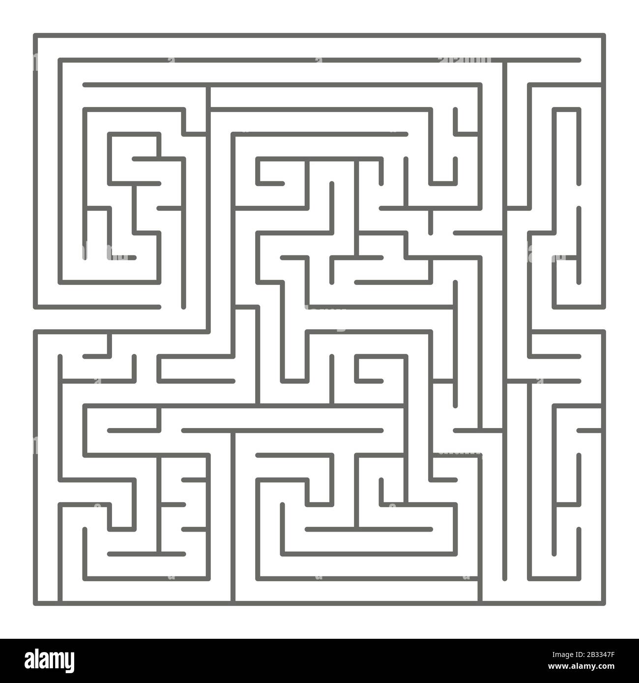 Square shaped maze, black silhouette on white Stock Vector