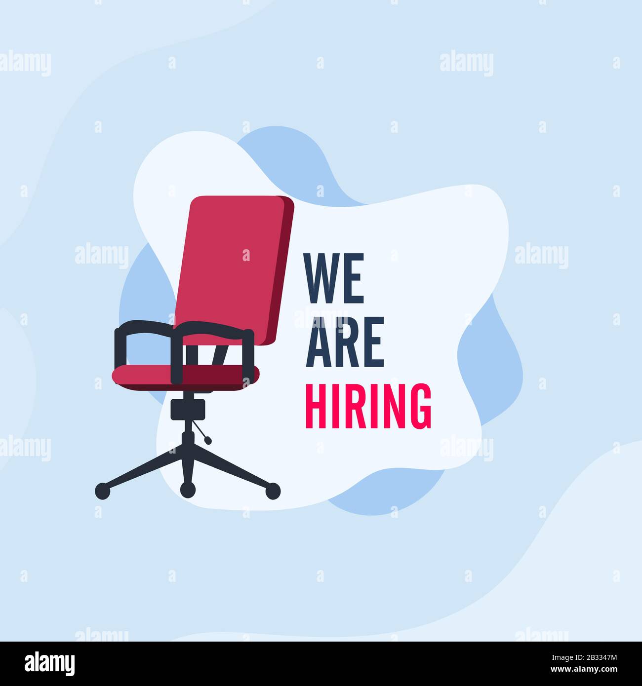 We're hiring with office chair and a sign vacant. Business recruiting design concept. Stock Vector