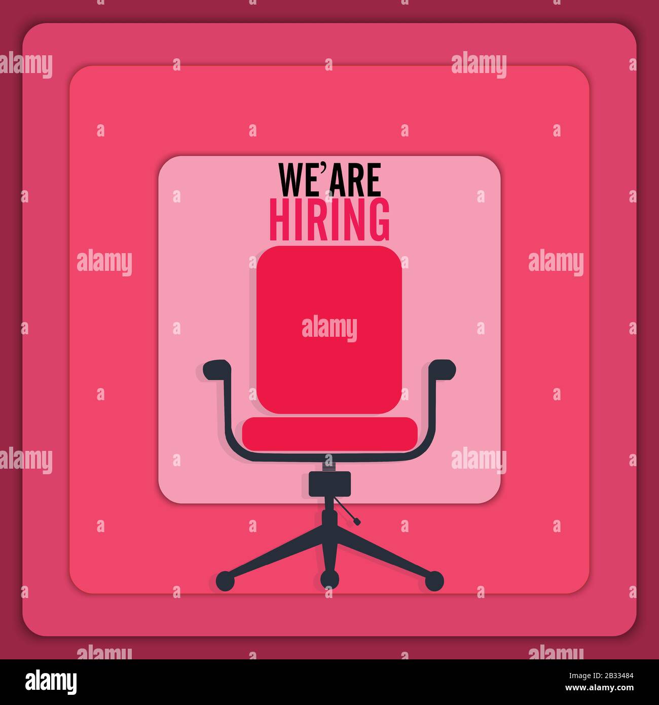 We're hiring with office chair and a sign vacant. Business recruiting design concept. Stock Vector