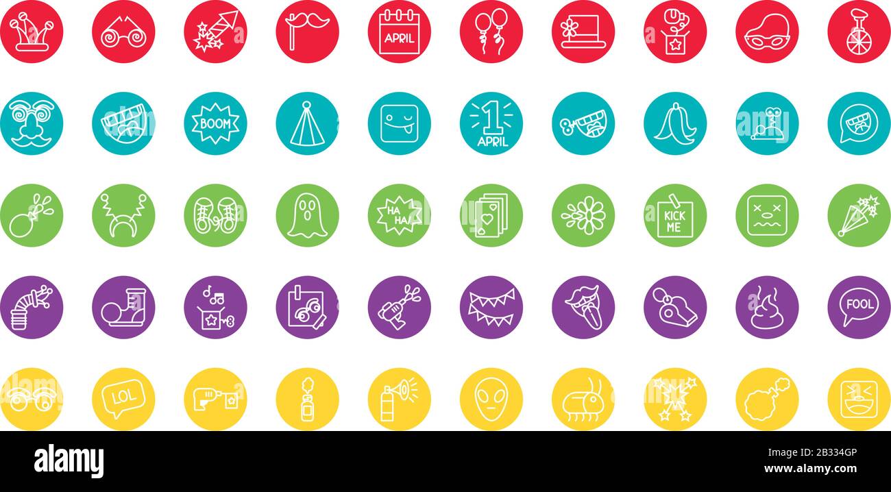 bundle of fools day set icons Stock Vector