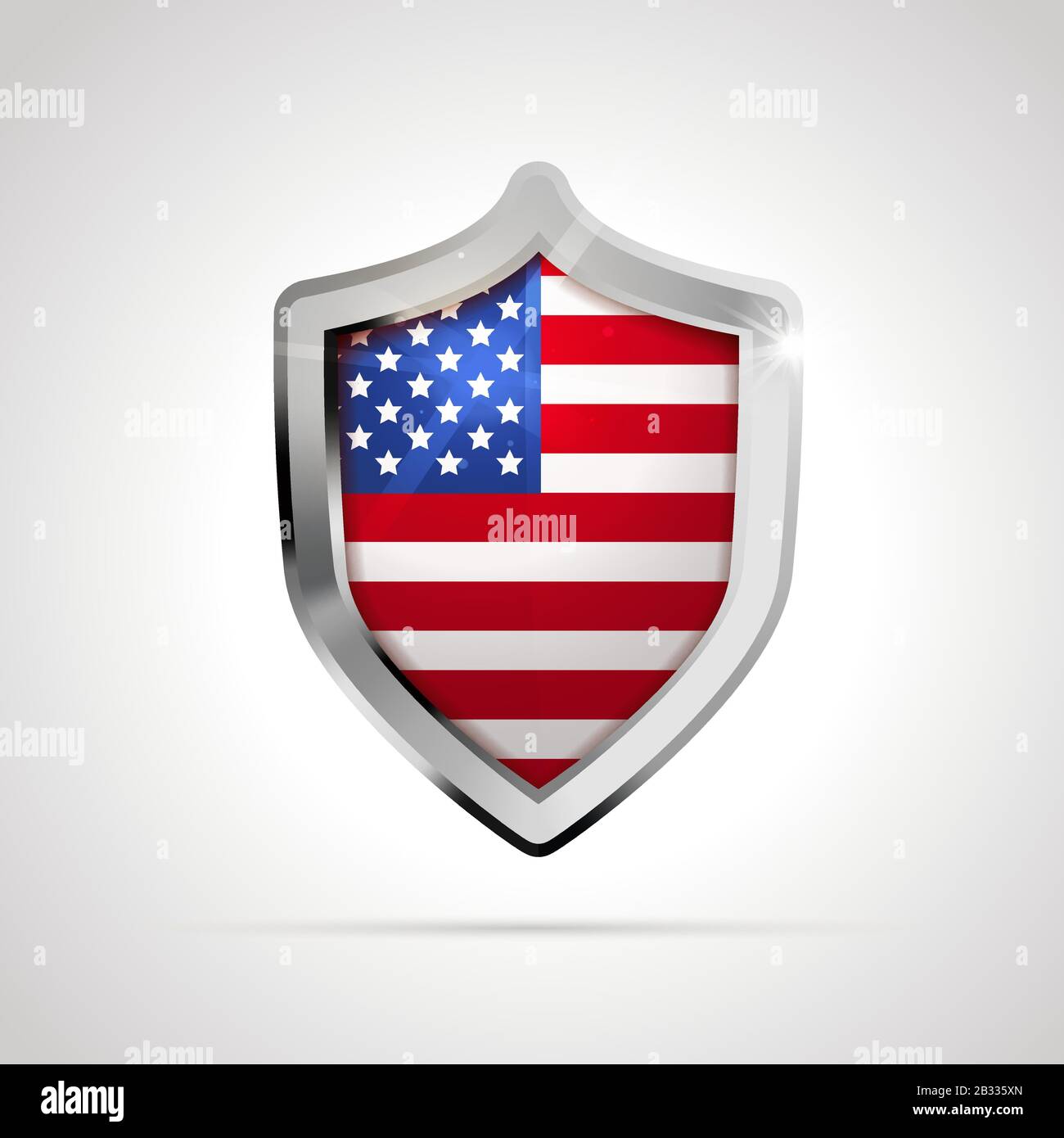 USA flag projected as a glossy shield on a white background Stock Vector