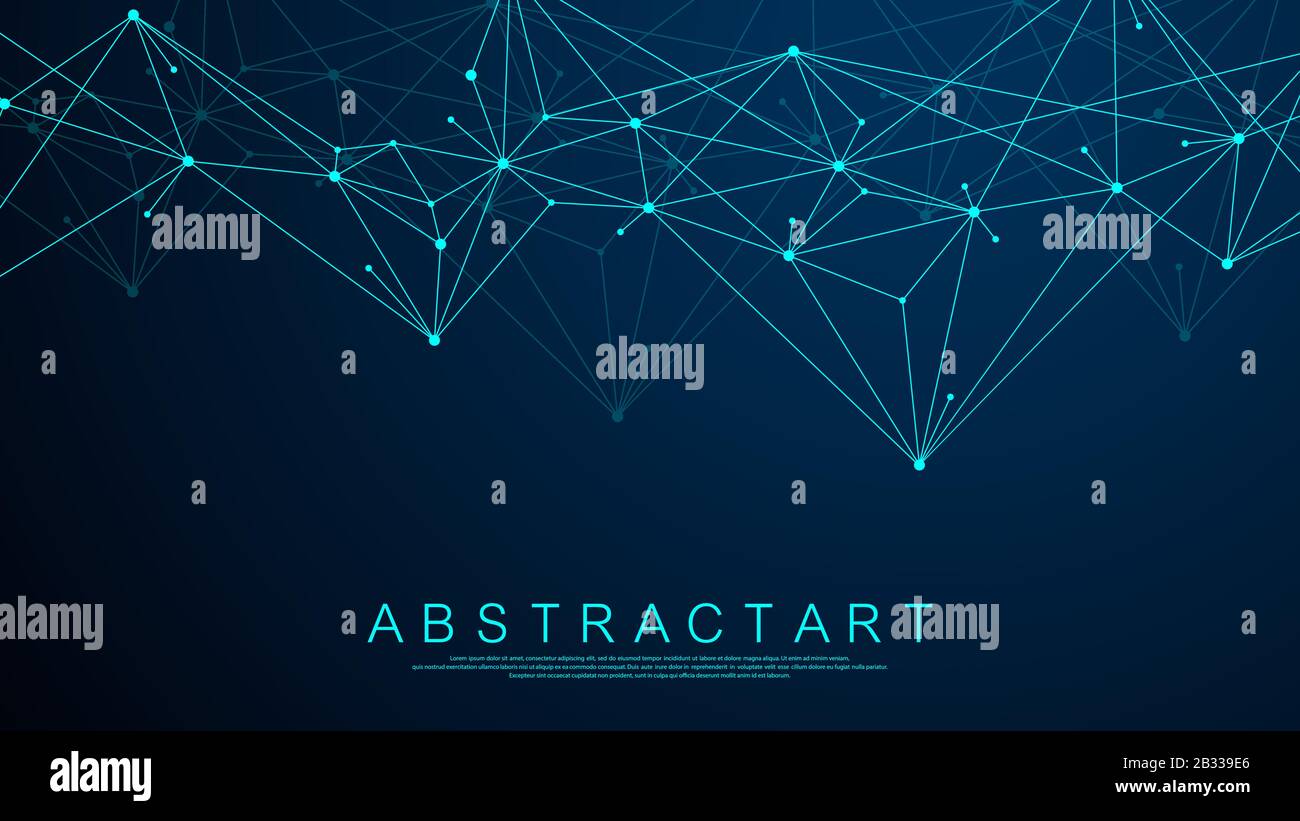 Abstract plexus background with connected lines and dots. Plexus geometric effect. Digital data visualization. Futuristic technology style low-poly Stock Vector