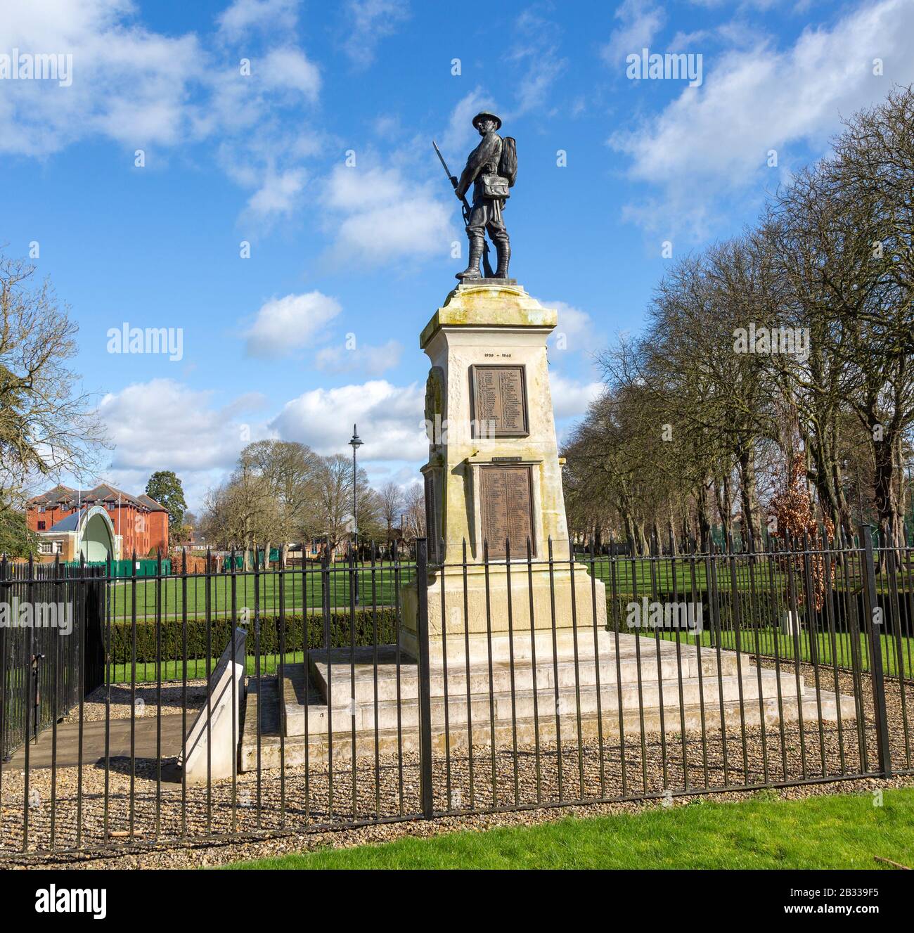 War memorial bronze soldier and gun by P. G. Bentham c 1920, Trowbridge, Wiltshire, England, UK