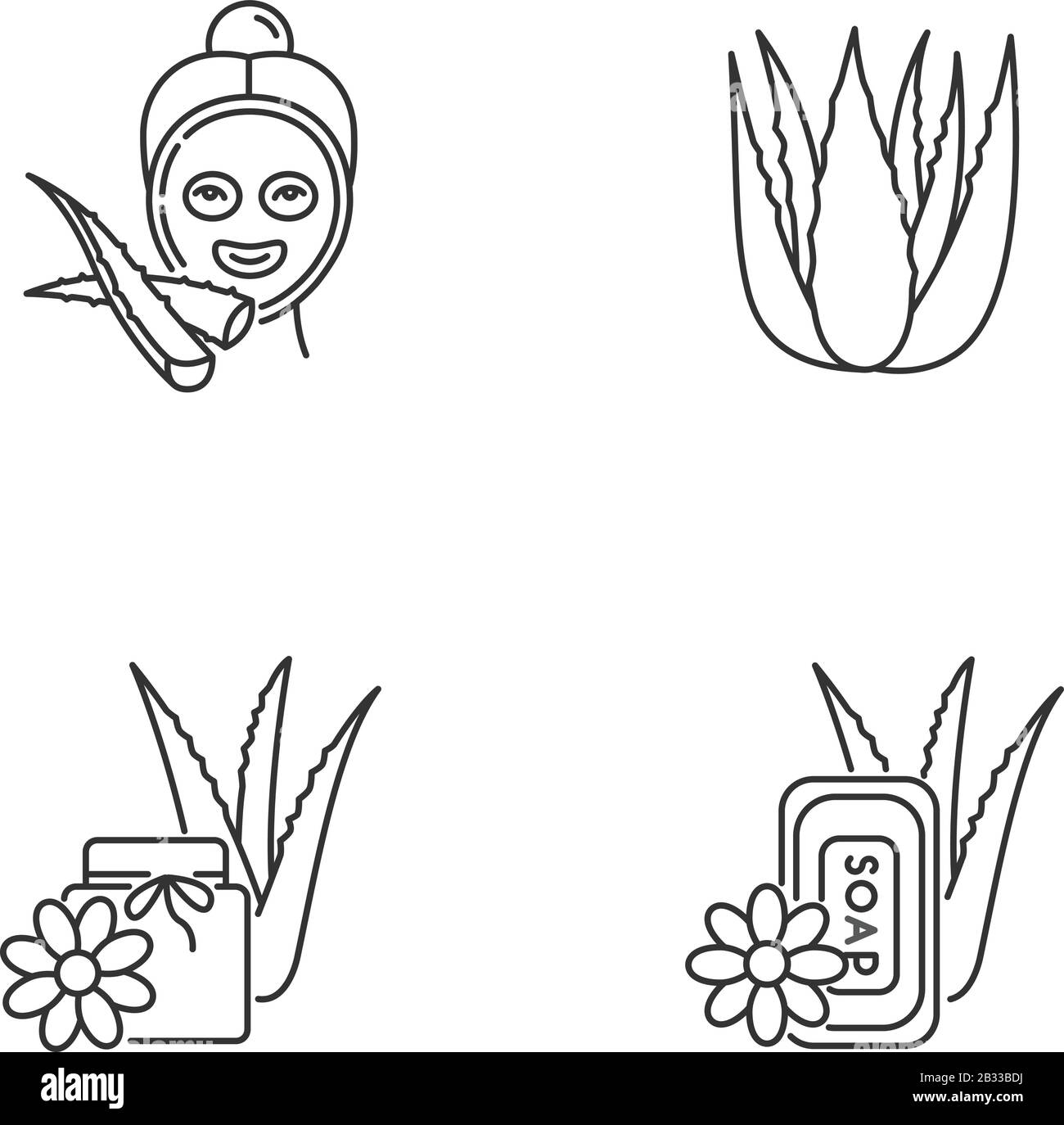 Aloe vera pixel perfect linear icons set. Female facial mask. Spa  treatment. Medicinal plant sprouts. Customizable thin line contour symbols.  Isolated Stock Vector Image & Art - Alamy