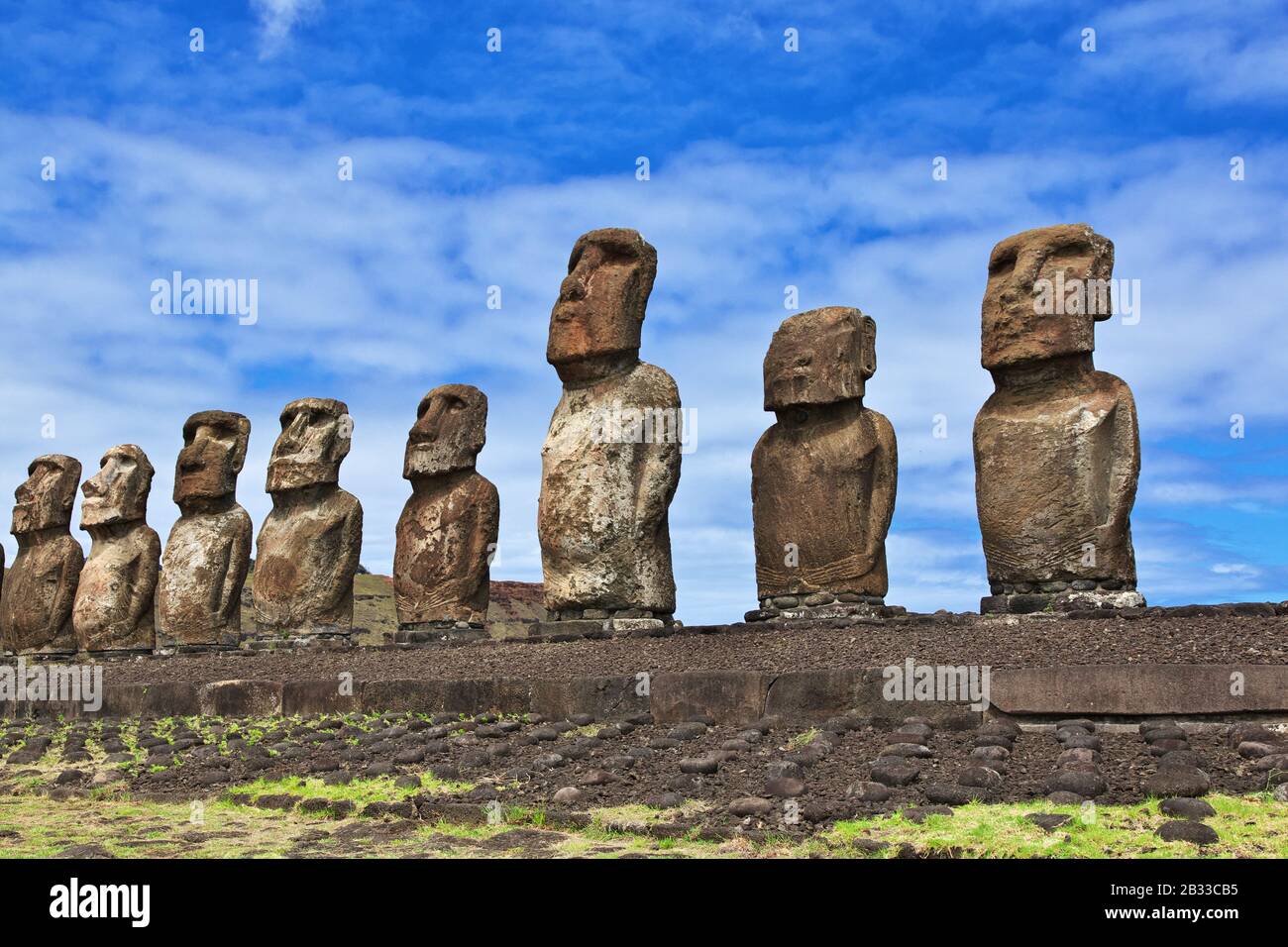 Rapa Nui. The statue Moai in Ahu Tongariki on Easter Island, Chile