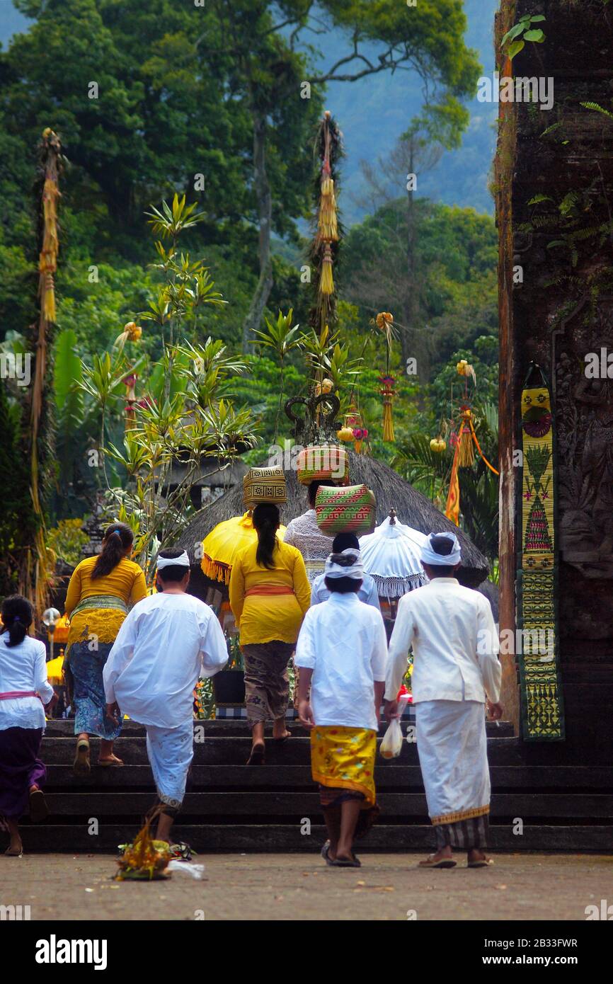 Balinese woman wearing traditional costume, sarong ,during ceremony in