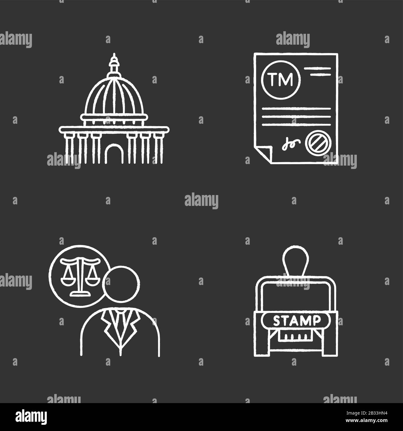 Notary Services Chalk White Icons Set On Black Background Apostille And Legalization Notarized Document Trademark Certificate Supreme Court Stock Vector Image Art Alamy