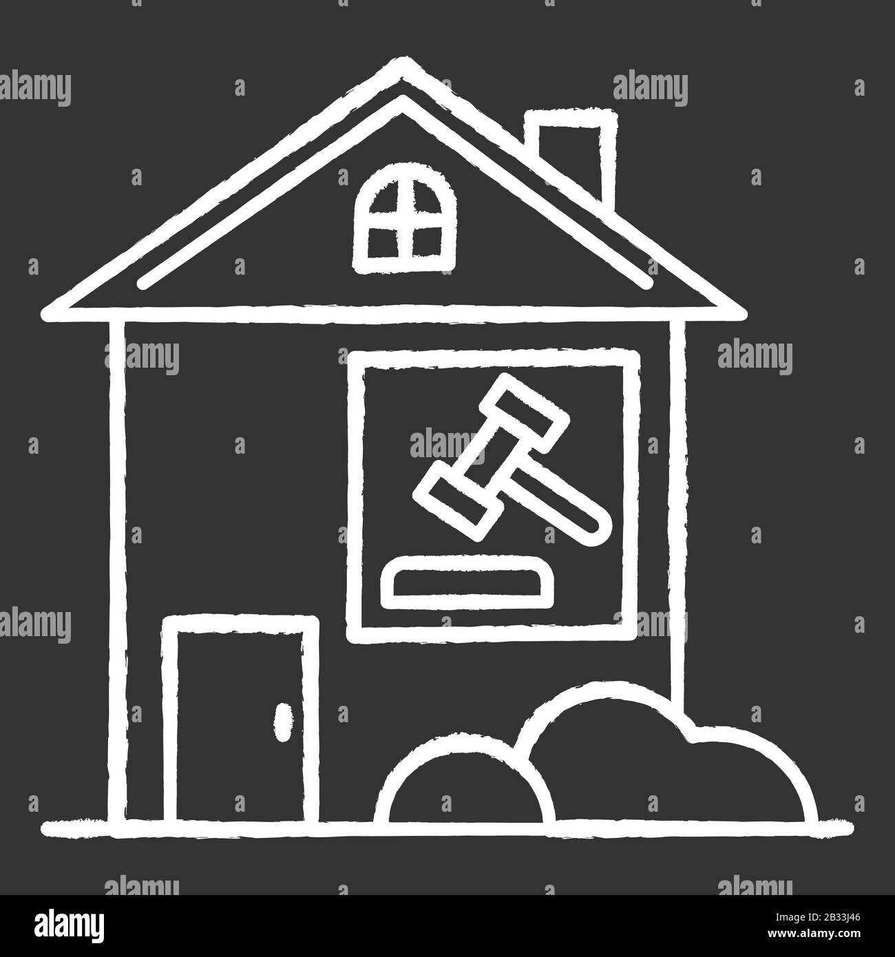 Real estate lawsuit chalk white icon on black background. Tenancy legal