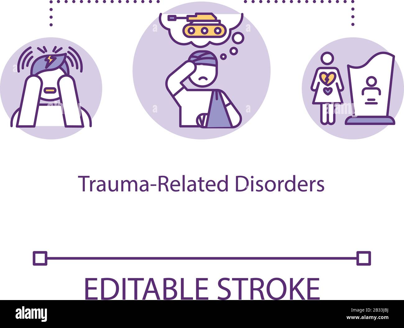 Trauma related disorders concept icon. Mental illness idea thin line illustration. Psychological problems. Post traumatic stress. Vector isolated Stock Vector