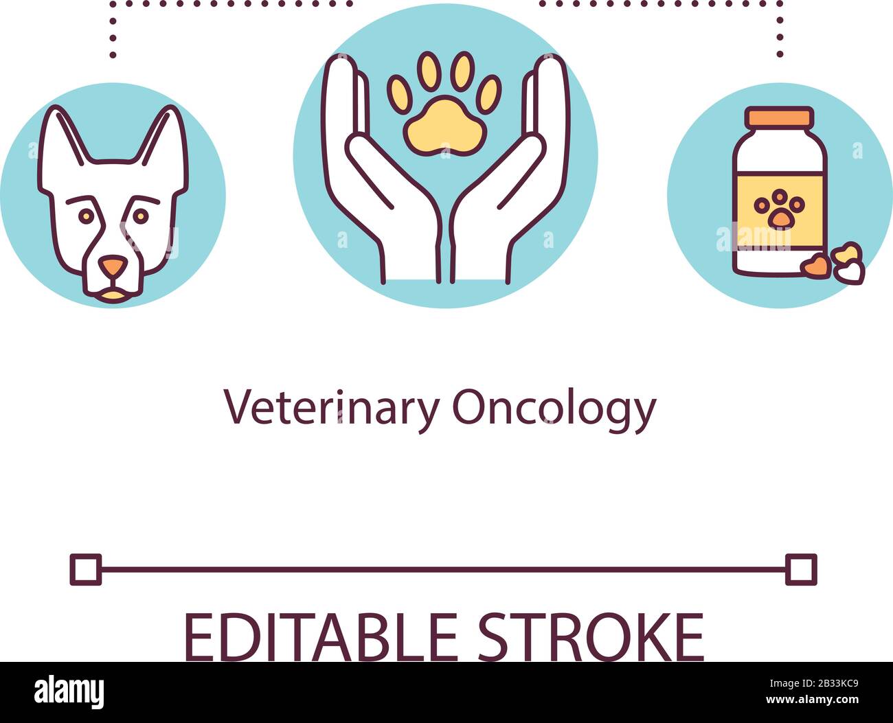 Veterinary oncology concept icon. Cancer treatment idea thin line illustration. Animals illness diagnostic. Skin tumors. Veterinary medicine. Vector Stock Vector