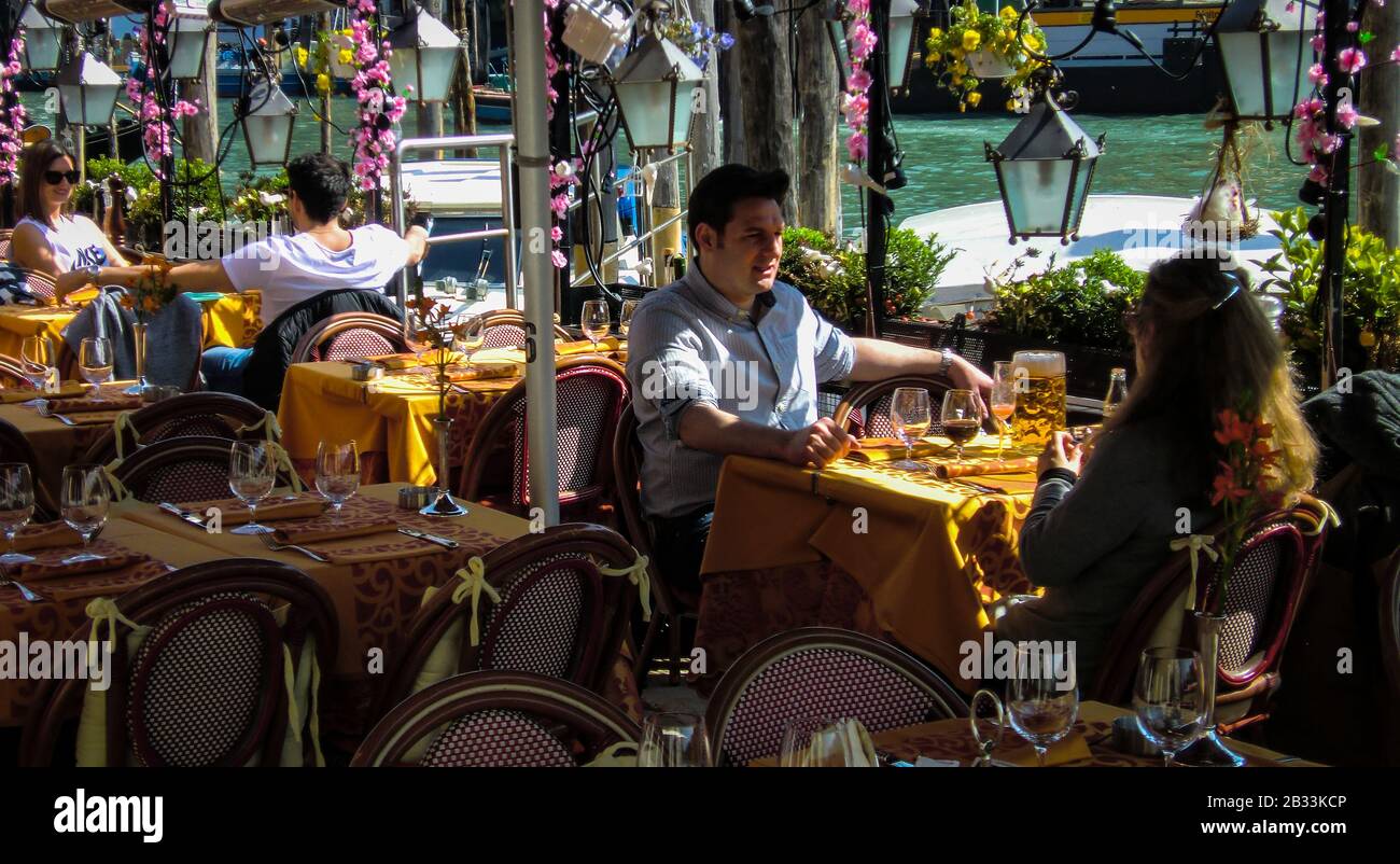 Restaurant on the Grand Canal in Venice Stock Photo Alamy
