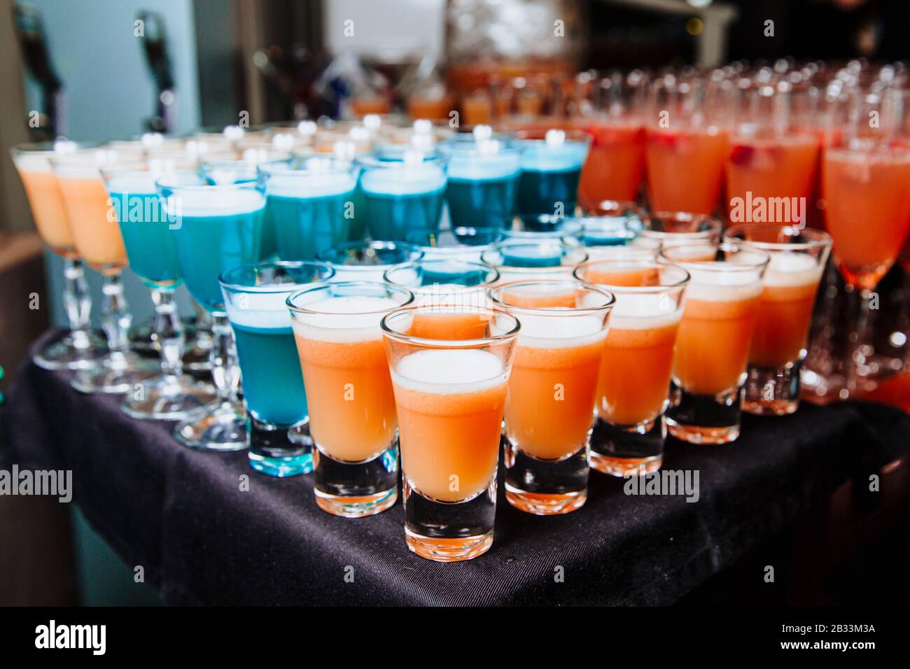 Readytodrink cocktails are poured into glasses. Are ready to serve