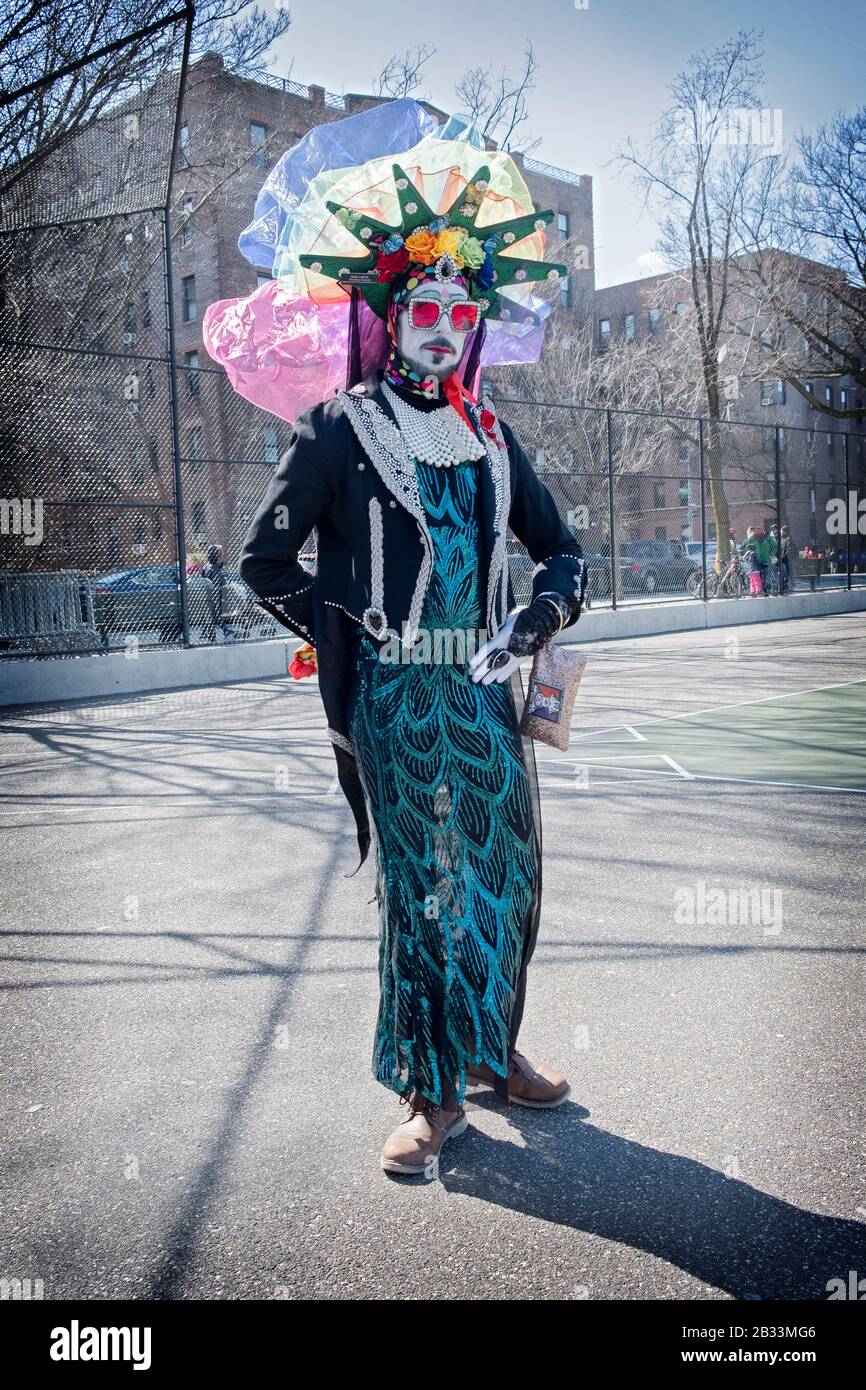 A posed portrait of Sister Lotti Da, a performance artist and member of the Sisters of Indulgence. In Sunnyside, Queens, New York City. Stock Photo