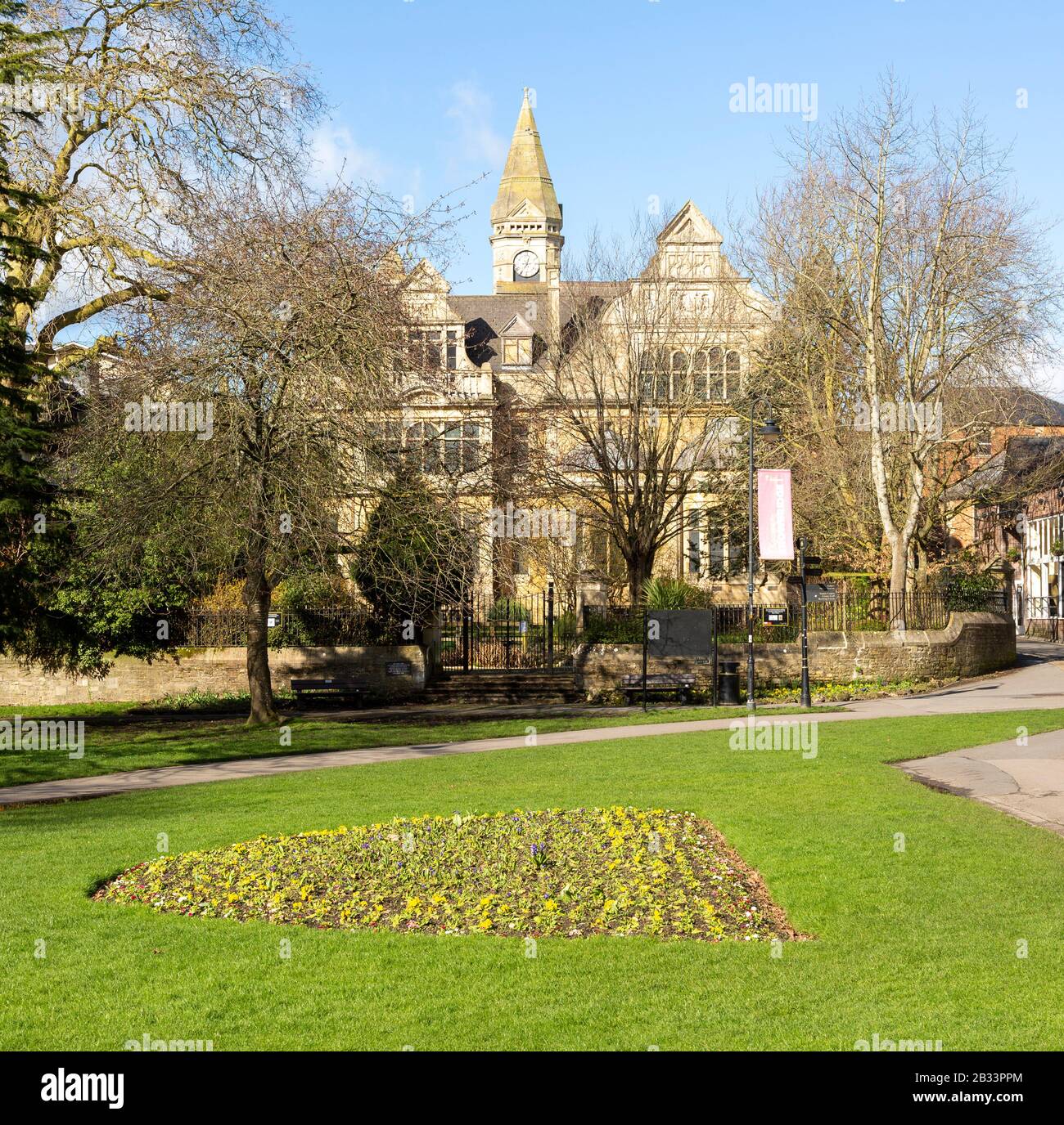 Park garden and town hall, Trowbridge, Wiltshire, England, UK Stock