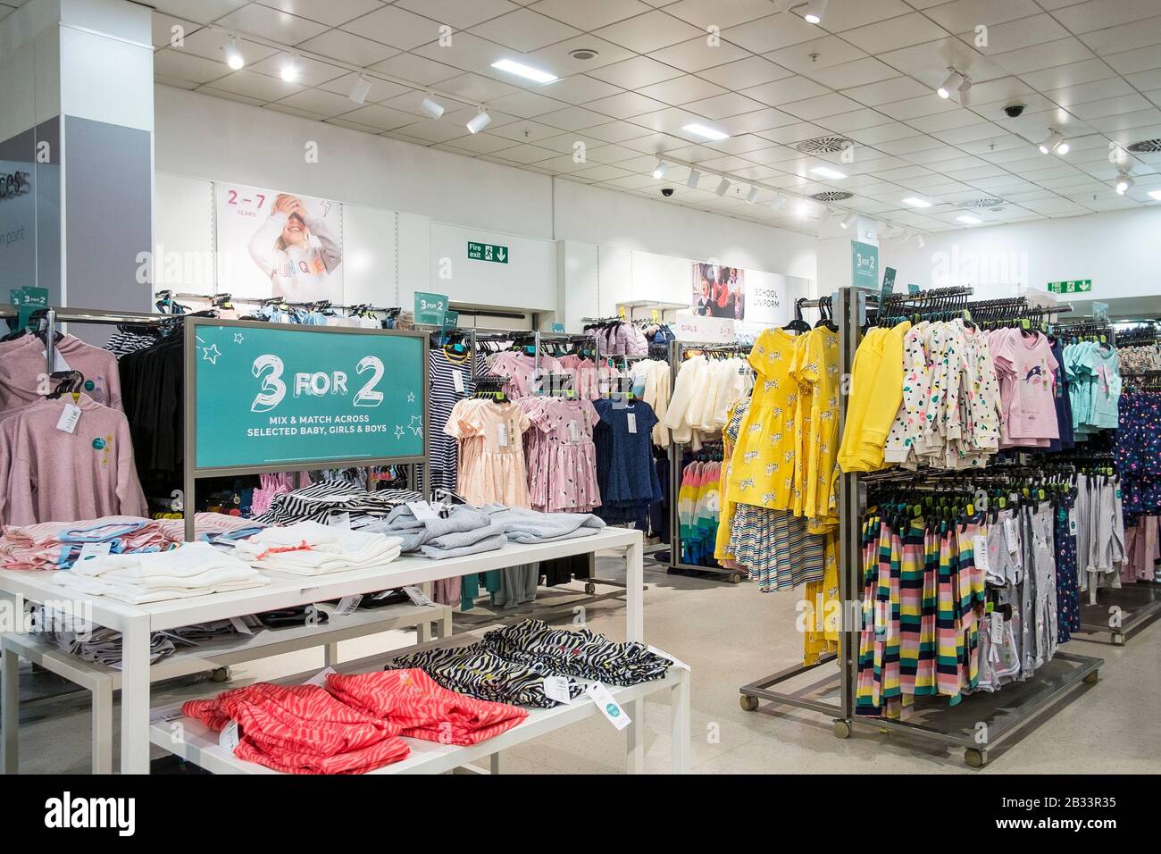 Childrens clothing on display and on sale in a Marks and Spencer Store in Truto in Cornwall. Stock Photo