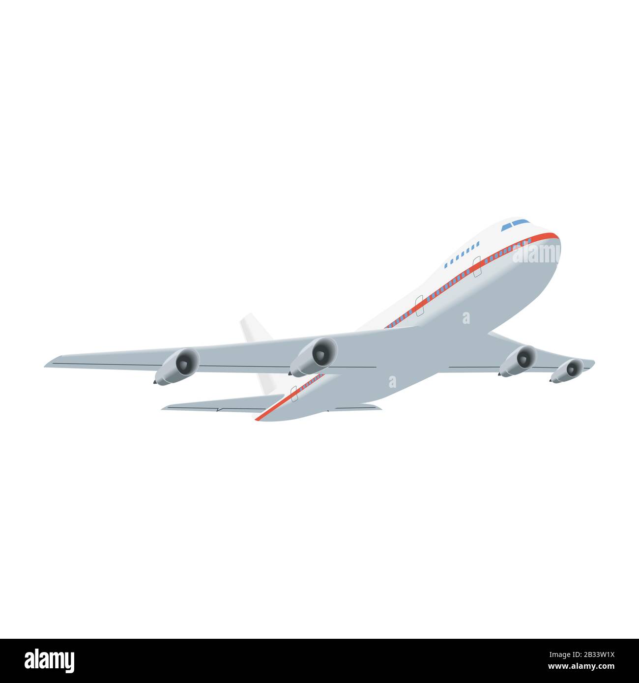 Take-off passenger plane, flying plane on a white background Stock Vector
