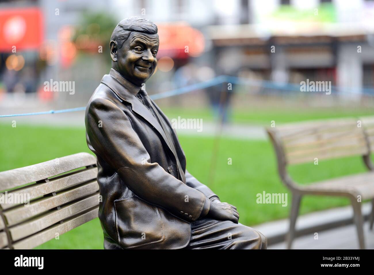 London, England, UK. 'Scenes in the Square' statue trail - Mr Bean Stock Photo