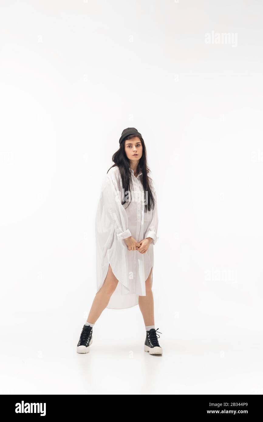 White mood. Trendy fashionable woman 