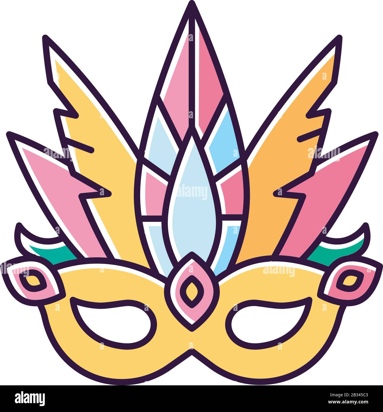 Masquerade mask yellow RGB color icon. Traditional headwear with ...