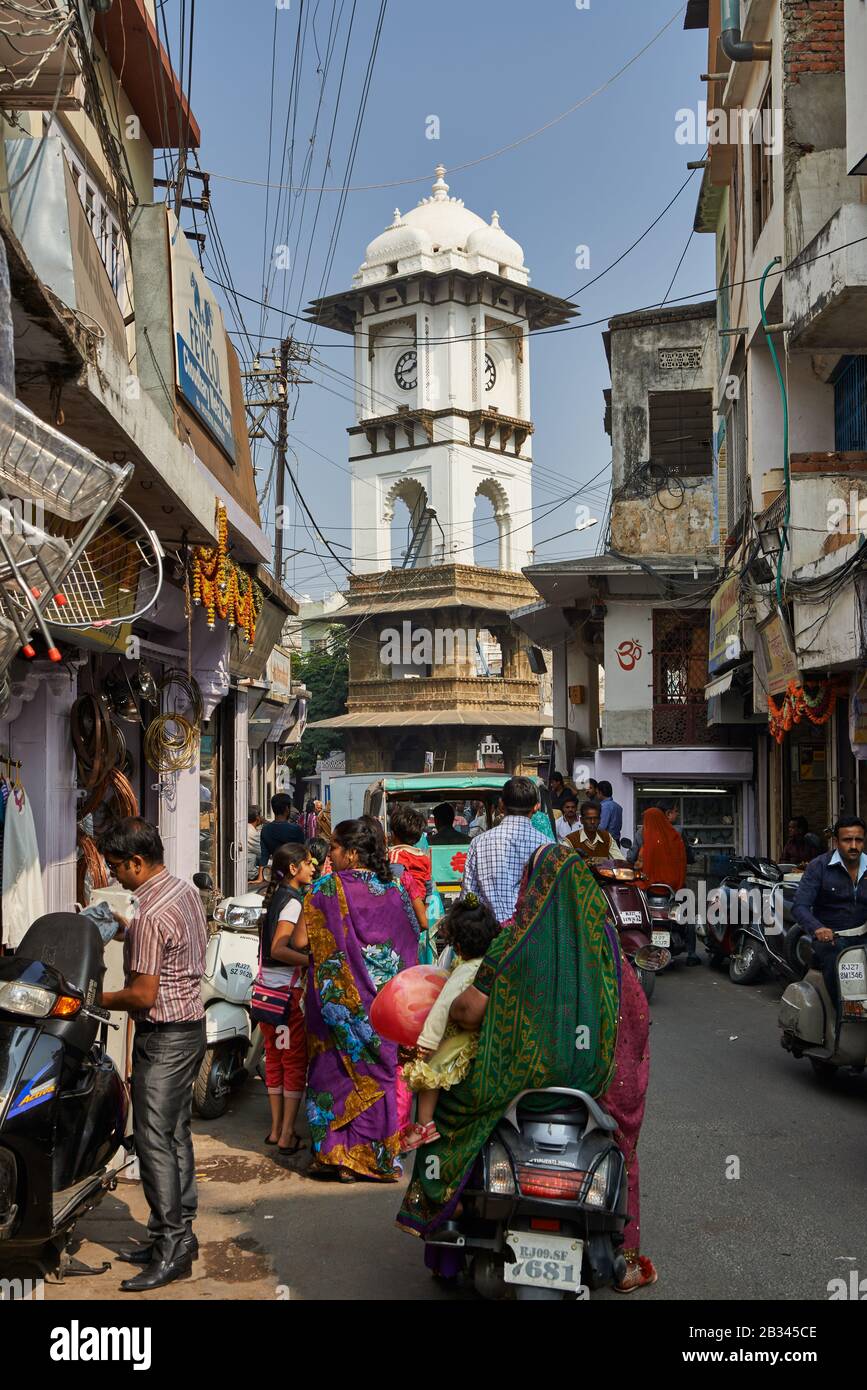 Clock tower in the streets of Udaipur, Rajasthan, India Stock Photo Alamy