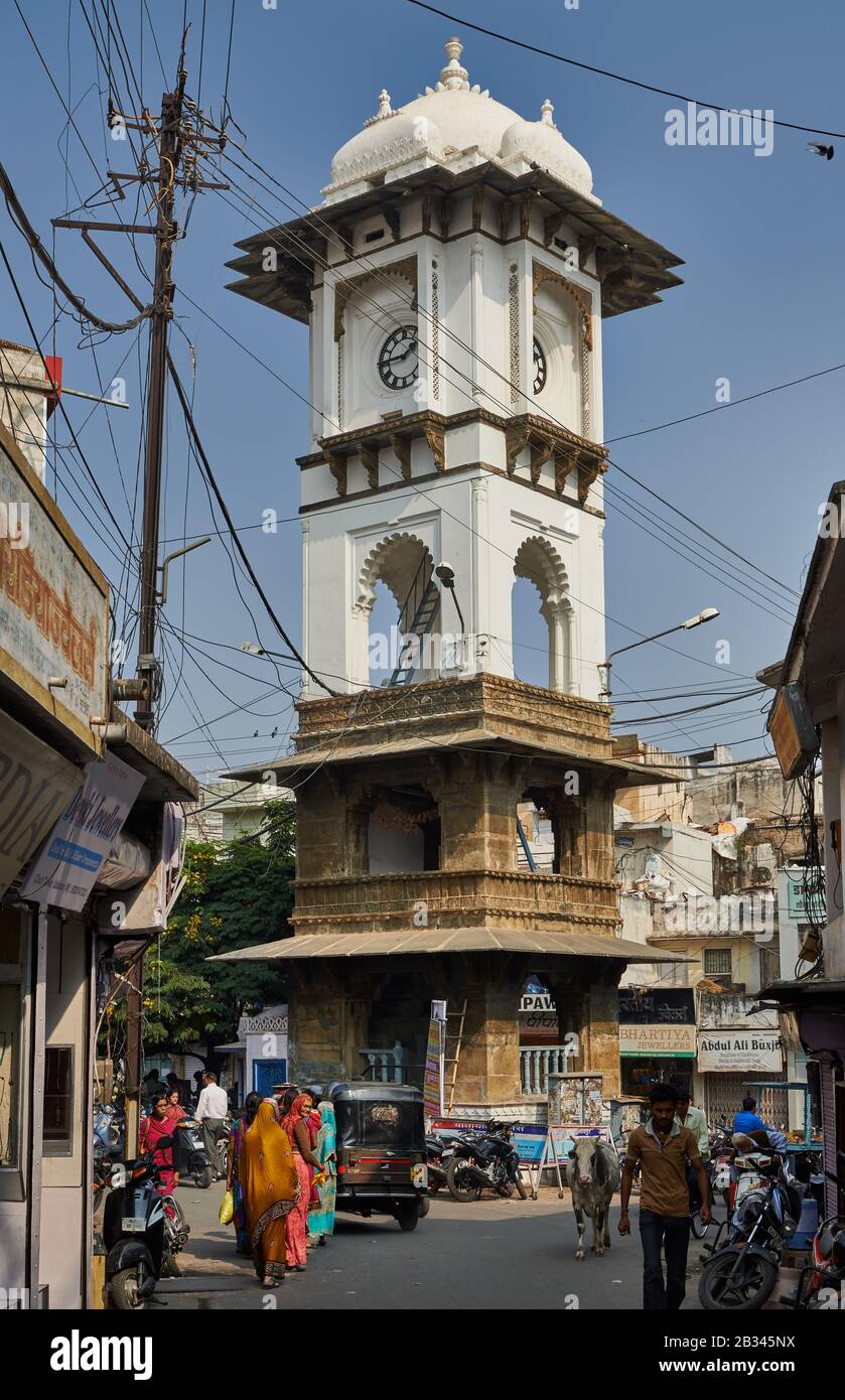Clock tower in the streets of Udaipur, Rajasthan, India Stock Photo Alamy