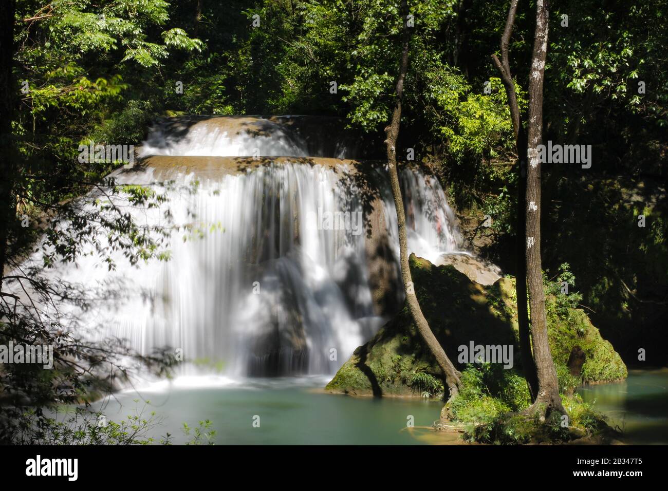 Beautiful scenery of a waterfall in the middle of a forest - perfect ...