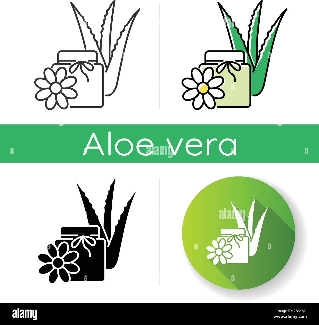 Vegan wax icon. Cream with floral extract. Organic lotion in jar with aloe vera. Medicinal herbs product. Plant based cosmetic. Linear black and RGB Stock Vector