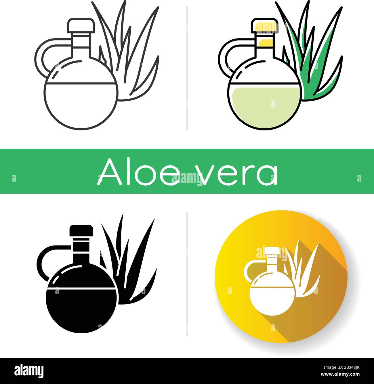Oil icon. Linear black and RGB color styles. Plant based essence for skincare. Aloe vera juice in glass bottle. Medicinal herb. Natural skincare Stock Vector