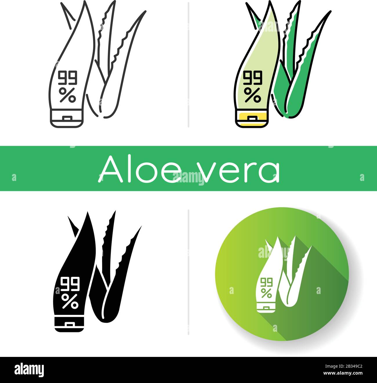 Pure organic cream icon. Lotion in tube with aloe vera. Cosmetic with medicinal herbs. Plant based product for skincare. Dermatology. Linear black and Stock Vector