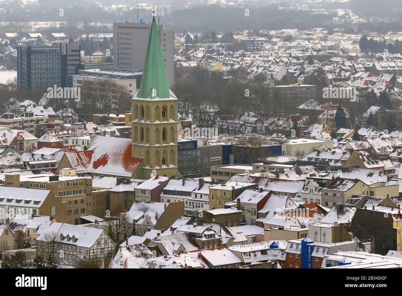 city centre of Hamm with St Paul's Church, 26.01.2013, aerial view, Germany, North Rhine-Westphalia, Ruhr Area, Hamm Stock Photo