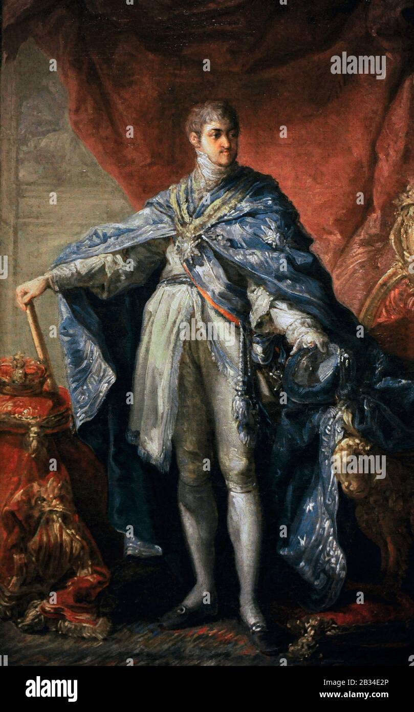 Ferdinand VII (1784-1833). King of Spain. Ferdinand VII wearing the Habit of the Order of Charles III, by Vicente Lopez Portaña (1772-1850), ca.1808. Lazaro Galdiano Museum. Madrid. Spain. Stock Photo