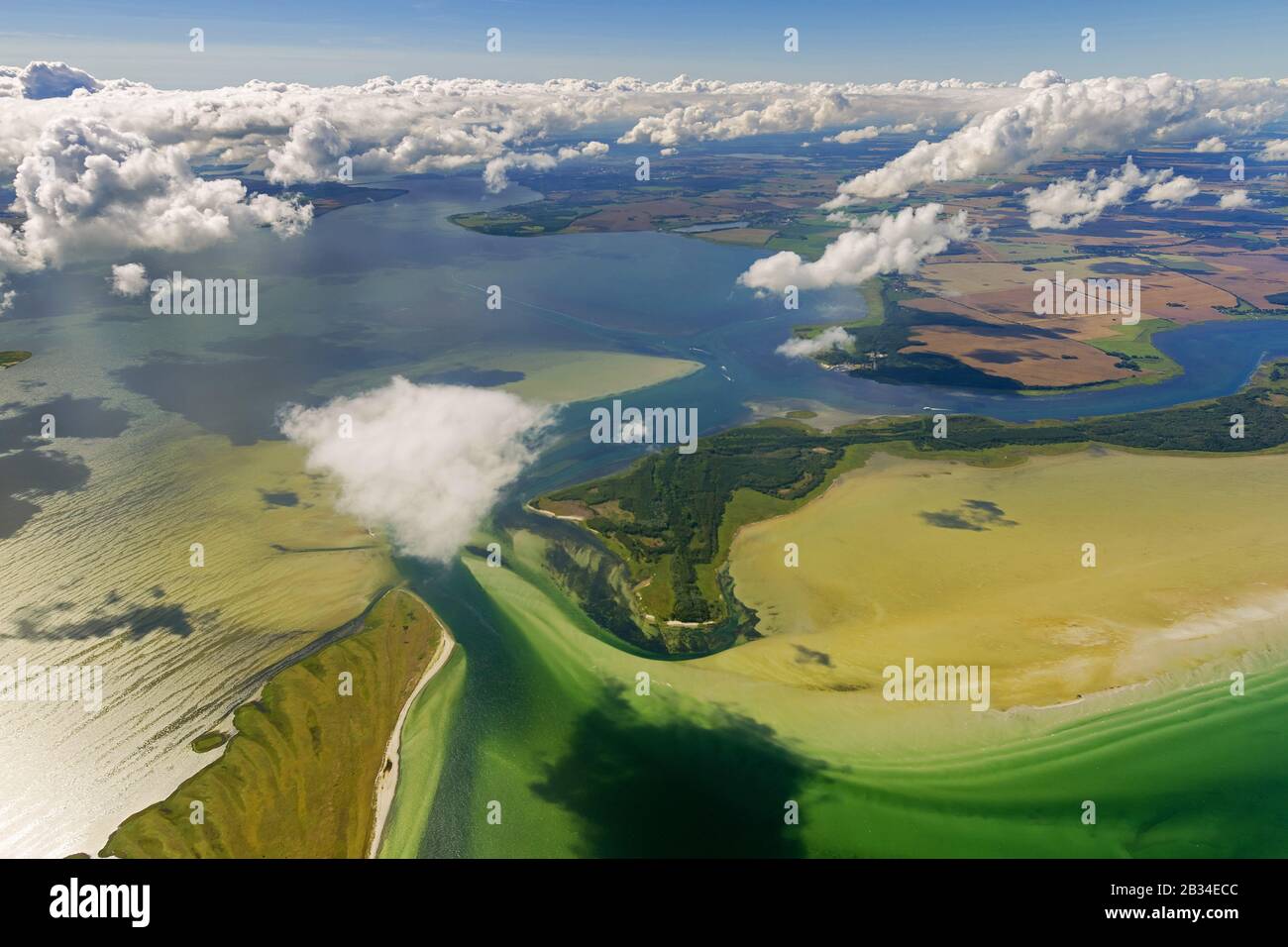 Gellen and small island Gaenseerder on Hiddensee at Vitte, 11.08.2012, aerial view, Germany, Mecklenburg-Western Pomerania, Hiddensee, Vitte Stock Photo