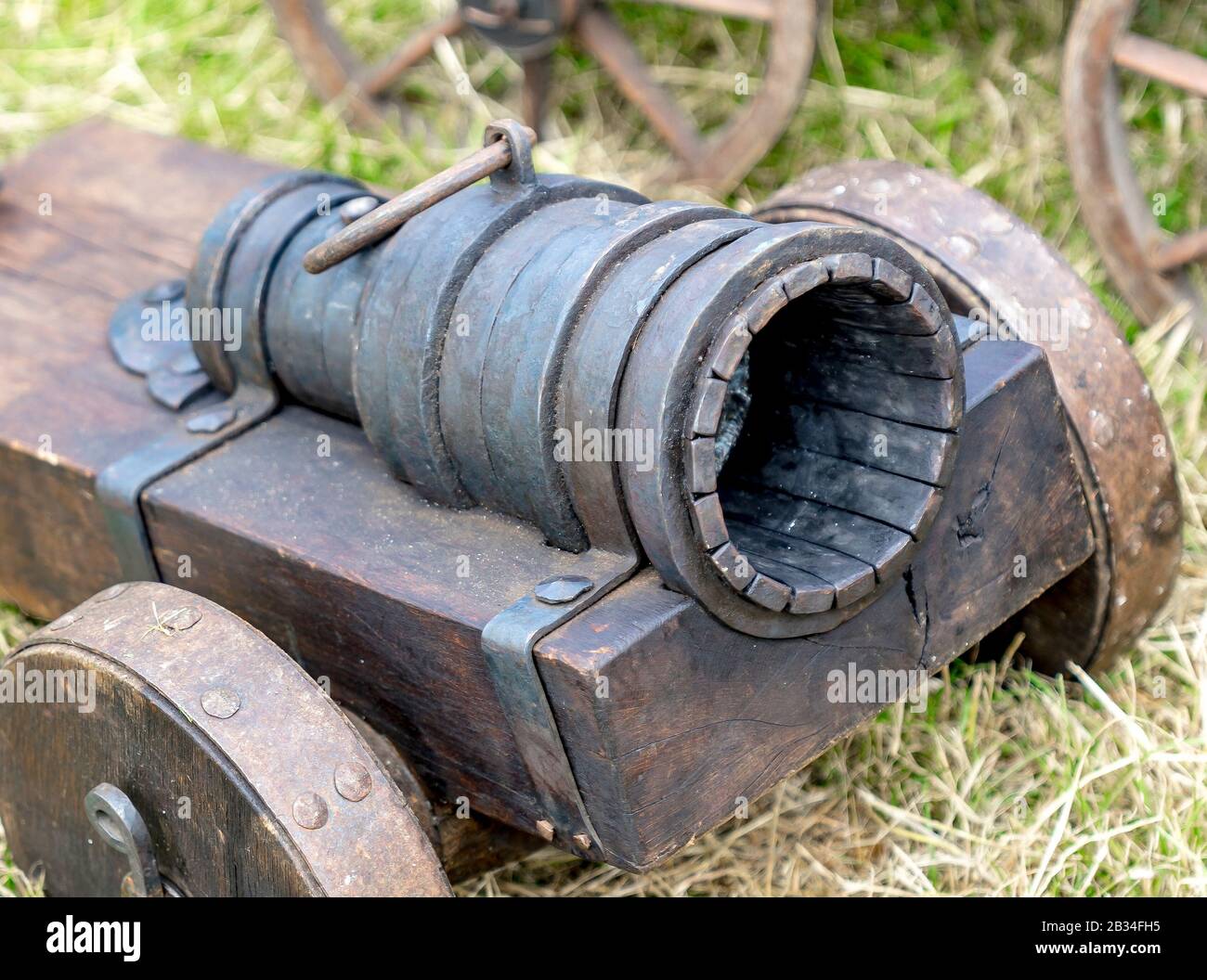 Cast iron medieval cannon, mortar, on rollers Stock Photo Alamy