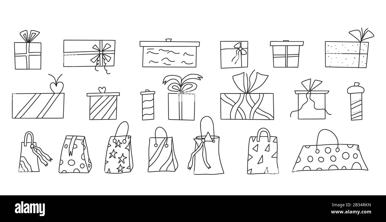 Gift boxes set isolated on white background. Giftware collection. Holiday presents symbols