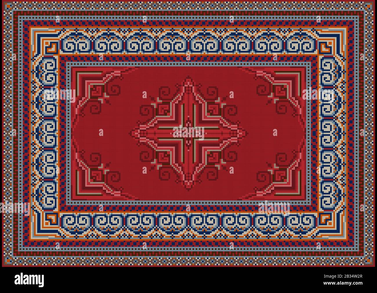 Luxury ethnic carpet with an ornament on the red in the middle and ...