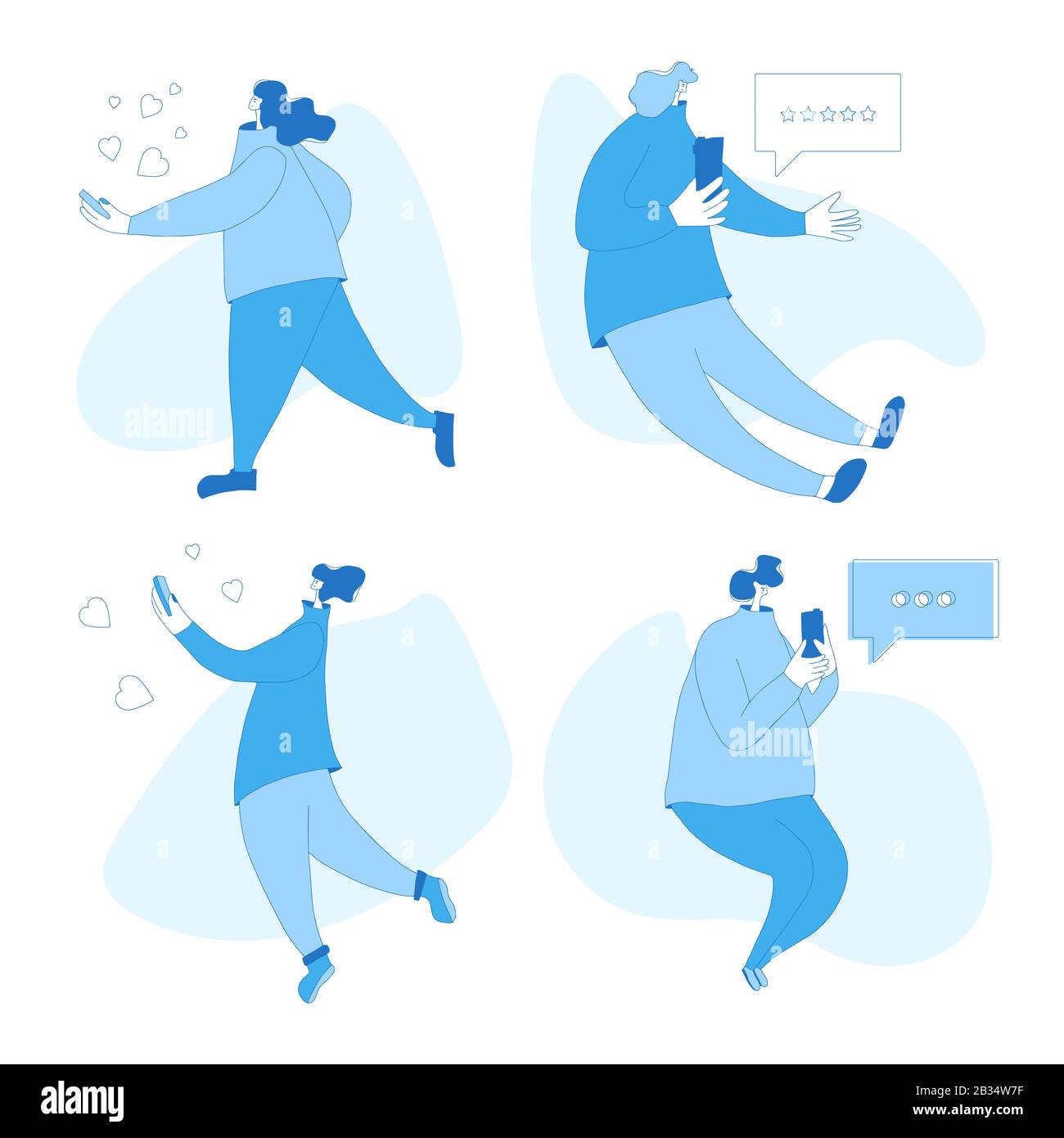 Female characters using their phone for texting a message. Young ...