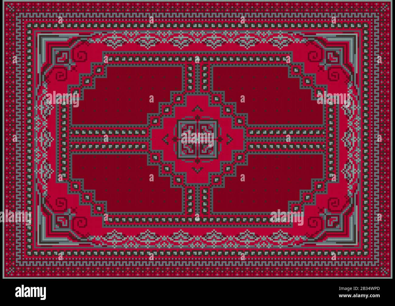 Luxurious carpet with red and burgundy shades with ethnic patterns in ...