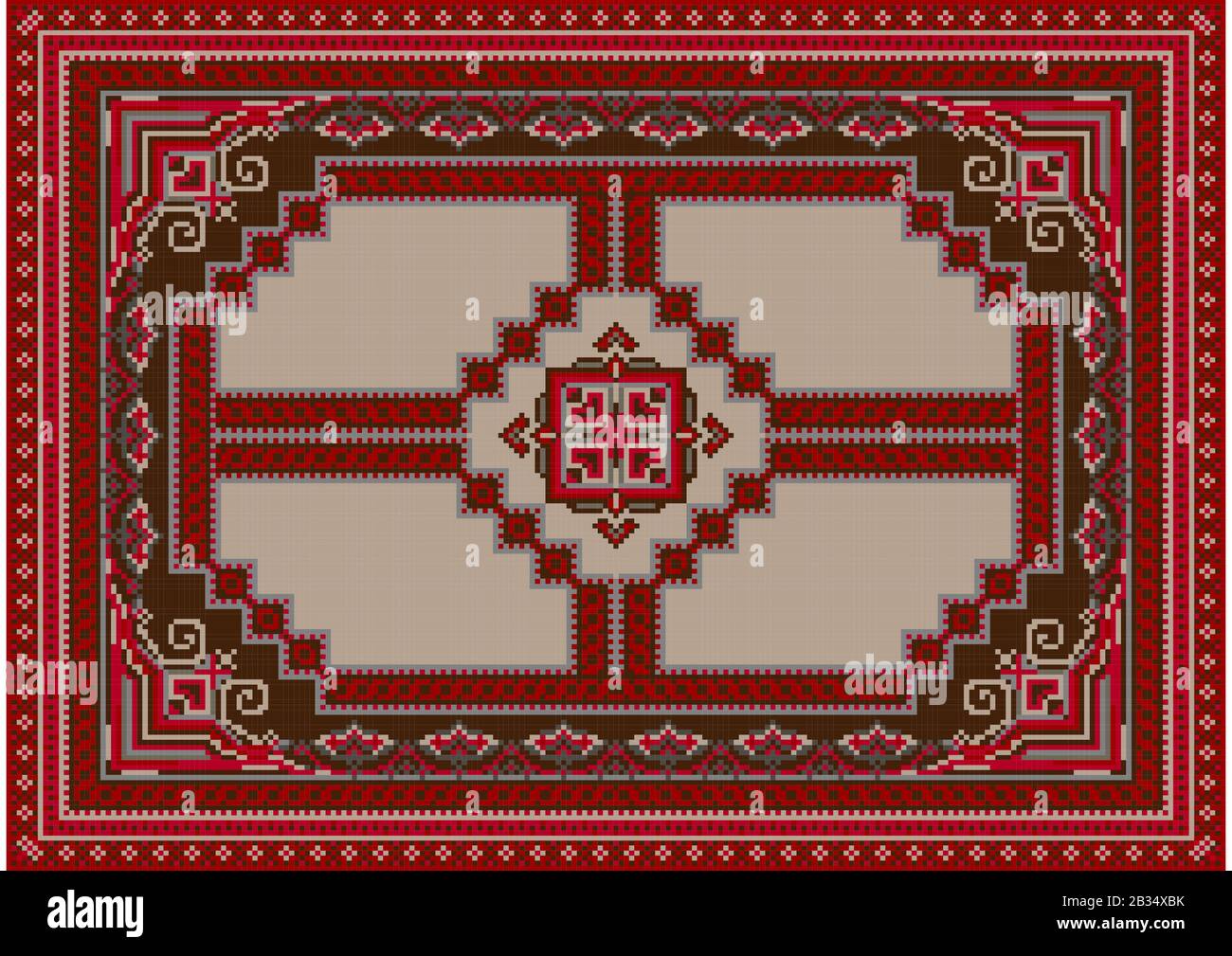Luxurious ethnic carpet with beige in the middle and a patterns with ...
