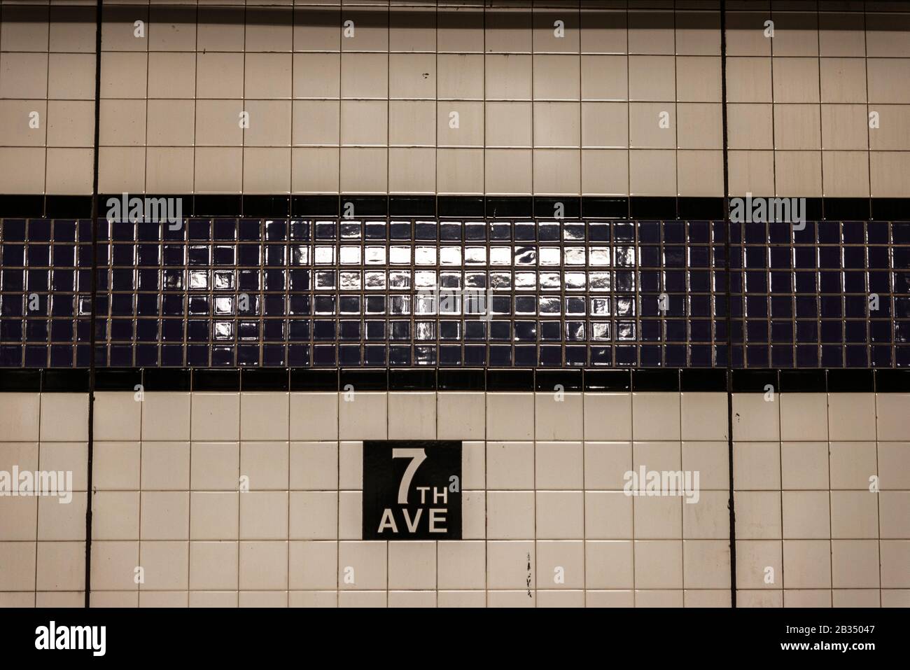 Old sign of the 7th Avenue (Seventh Avenue) subway station on tiled