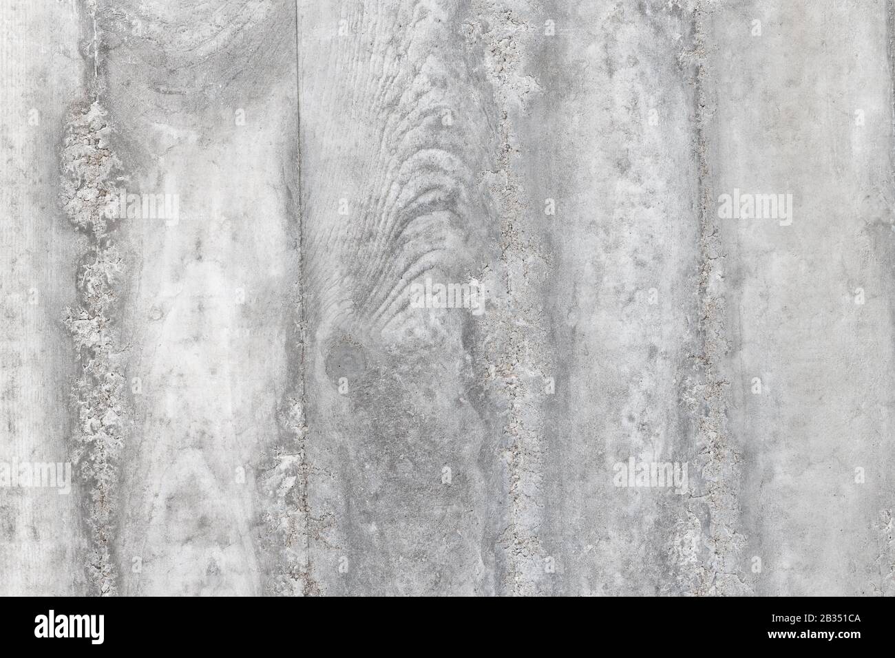 Grey Concrete Wall - Detail Background: background detailed texture of rough grey concrete, showing imprints of wood lining Stock Photo