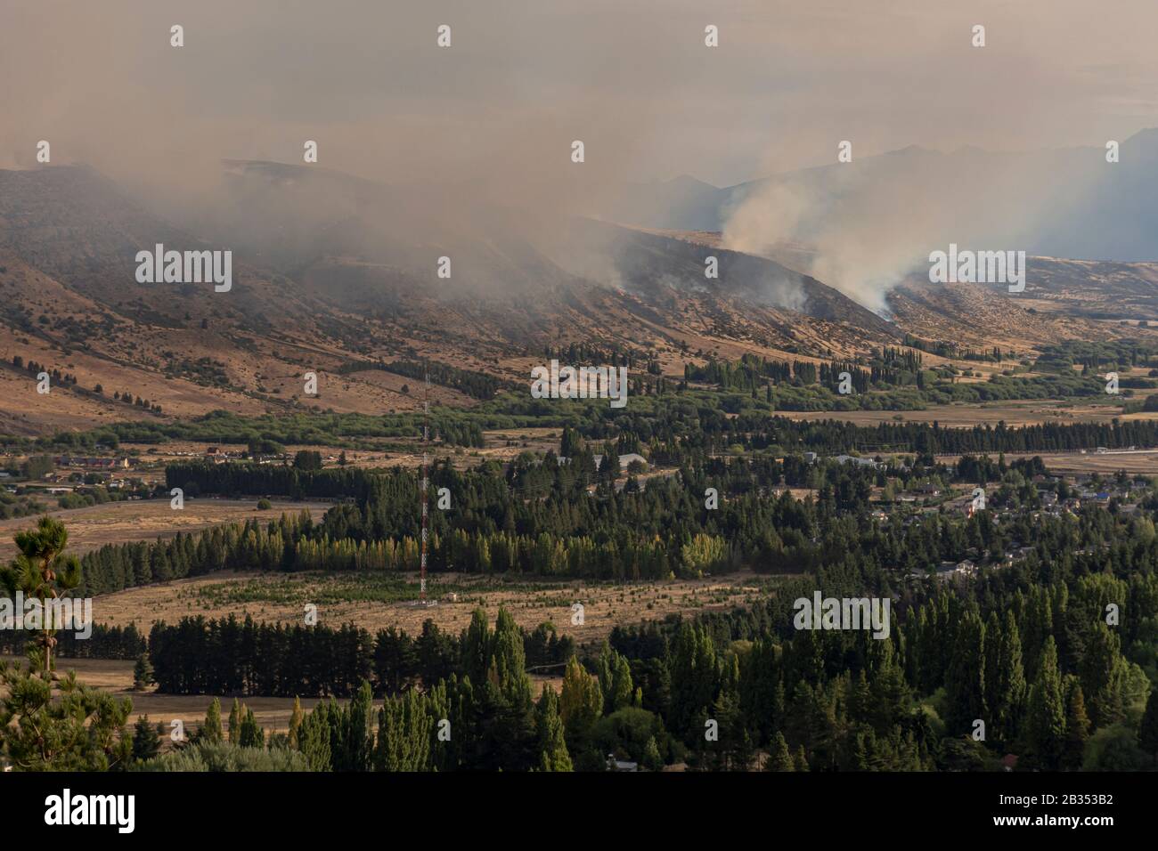 Landscape view of wildfires occurred in Esquel, Patagonia, Argentina on March 3 2020 Stock Photo
