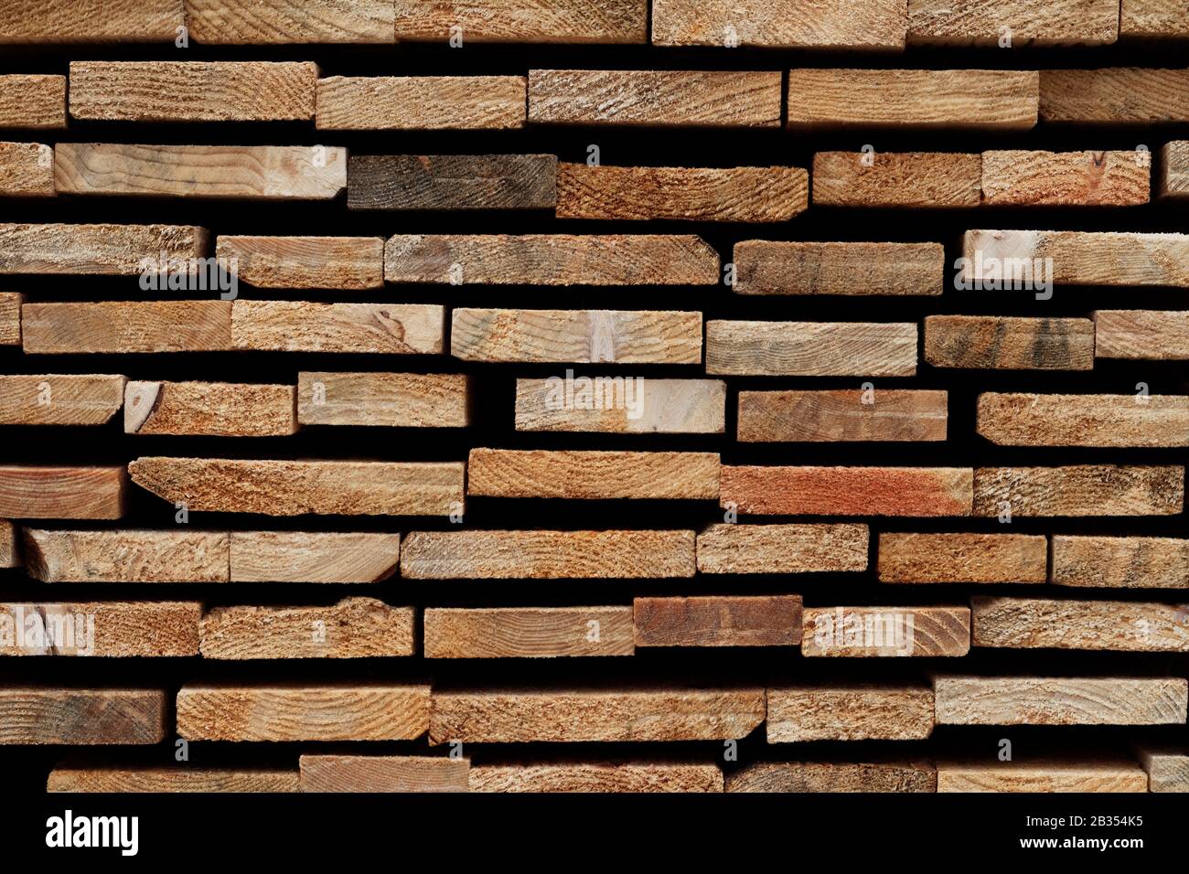 Abstract Wooden Background: Stacked Cross-Sections of Different Softwood Slats Stock Photo
