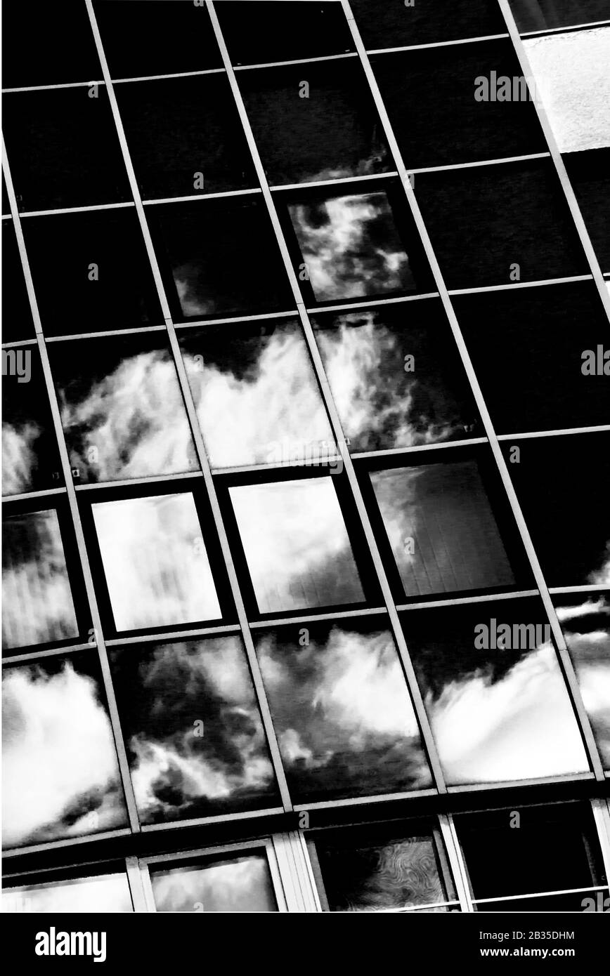Clouds reflected in windows Black and White Stock Photos & Images - Alamy