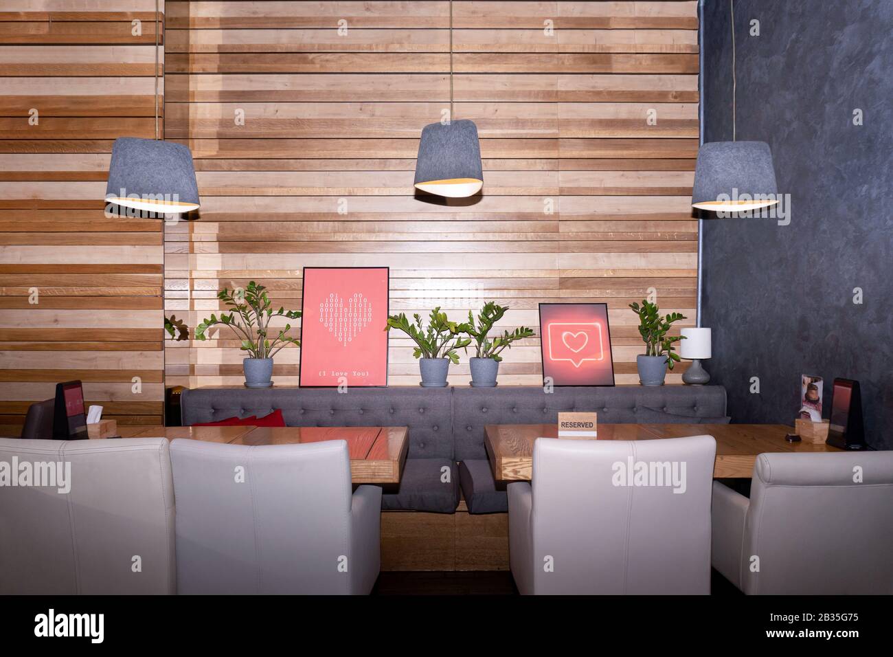 Big dining table at the famous restaurant Stock Photo