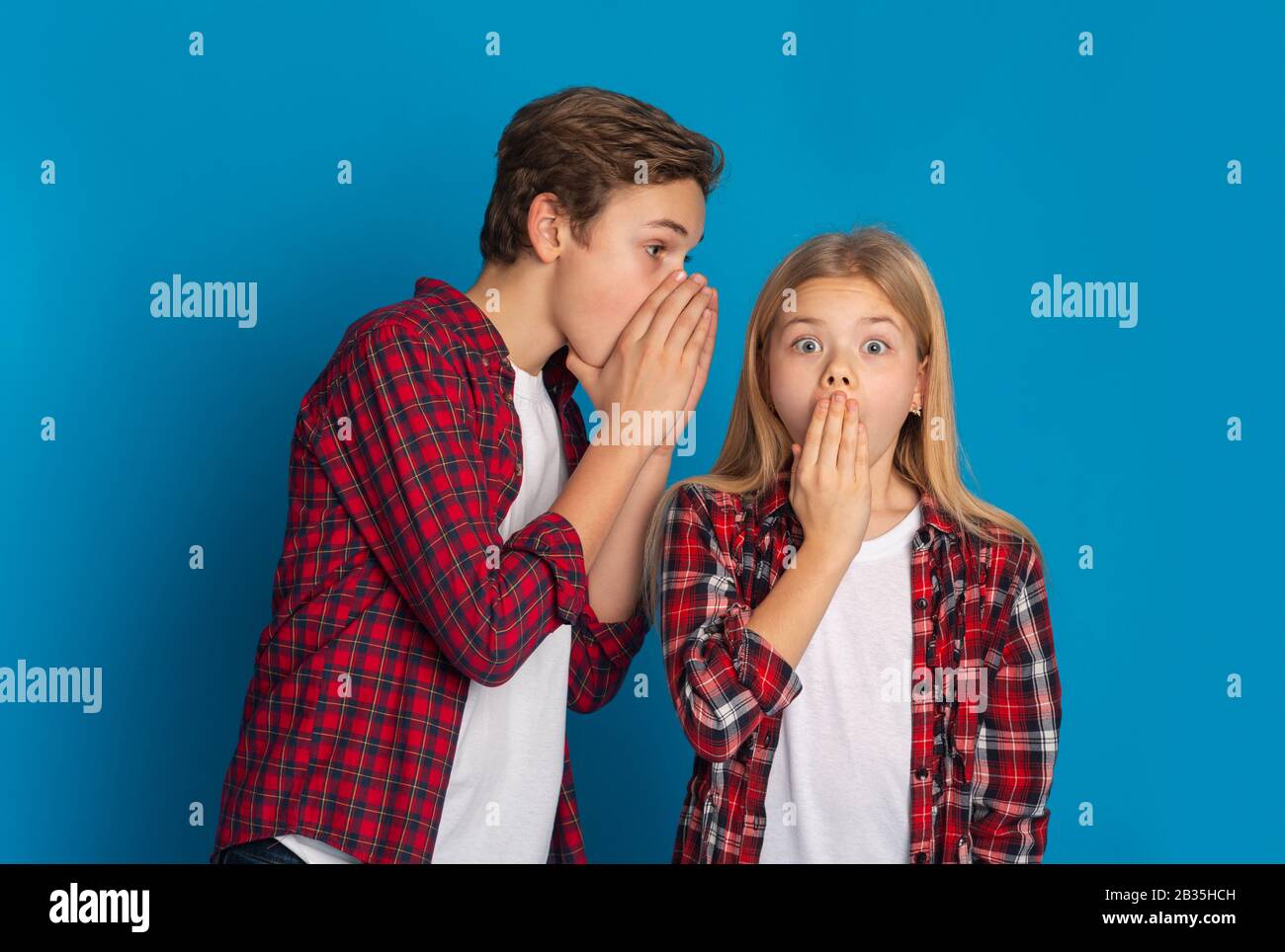 Brother Sharing Secrets With His Little Sister, Whispering Gossips To